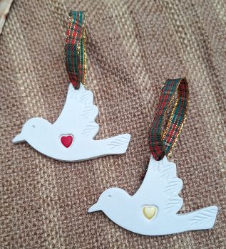 Handmade clay turtledove Christmas tree ornament. 