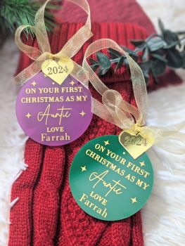 Our handmade personalized Christmas baubles add a special touch to your holiday d&eacute;cor. Crafted from high-quality acrylic, these custom baubles feature your chosen name and design, making them a thoughtful keepsake. Perfect for your own tree or as a meaningful gift, especially for a baby's first Christmas.