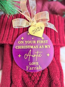 Add a personal touch to your holiday decor with our handmade, personalized Christmas baubles. Crafted from high-quality acrylic, these custom baubles are perfect for your tree or as a thoughtful gift, especially for marking milestones like a baby's first Christmas. With customizable names, vinyl font colours, and a coordinating organza ribbon, making it a keepsake to cherish for years.