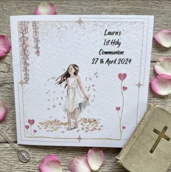 Handmade Personalised Girl's First Communion Card - Custom Religious Greeting.Handmade Communion card. Keepsake Communion. Confirmation card