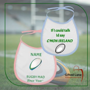 For the young and new Rugby Fans check out our Rugby Themed Baby Bibs from Gifted Lane just on time for the kicking off of the 6 Nations. The Bibs can be personalised with the design shown but also can be personalised further with any pictures or text on it. And are available in a variety of different colours. They are the perfect present for the youngest and newest rugby enthusiat. Another special personalised gift from Gifted Lane.