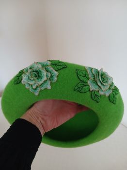 Customised Ber&egrave;t - Apple Green - Handsewn Floral Appliqu&egrave;
