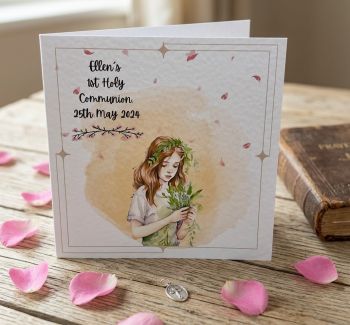 Custom First Communion Card for Girls - Personalised Religious Keepsake.Confirmation card. Greeting card for girls. First Communion keepsake