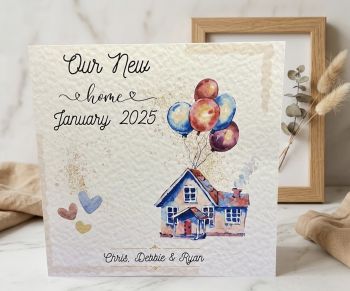 Handmade, fully customisable new home greeting card.