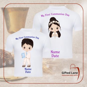Personalised First Holy Communion T-shirt is a personalised gift and a keepsake of a special day. They can be personalised with any picture or text and with a date, name and short message on them. Another special personalised from Gifted Lane.&nbsp;
