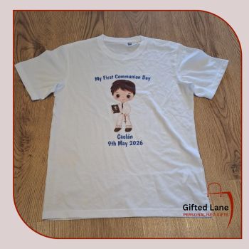 Personalised First Holy Communion T-shirt is a personalised gift and a keepsake of a special day. They can be personalised with any picture or text and with a date, name and short message on them. Another special personalised from Gifted Lane.&nbsp;