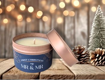 Celebrate the joyous milestone of your first Christmas as Mr. & Mr. with our specially crafted Rose Gold First Christmas As Mr & Mr Candle. This elegant and sentimental candle is designed to encapsulate the warmth of your new union, making it the perfect addition to your festive celebrations. This Christmas candle collection is new to our own brand Liabelle Burn Time: Approx 15hrs Scent: Christmas Wishes - Clove, Orange & Cedarleaf Volume: 100g