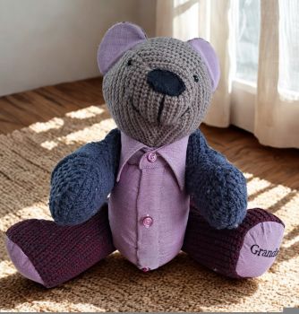 These special Keepsakes can be made from clothing that holds significant memories or sentimental value.
 
Whether you have a cherished t-shirt, baby clothes, or other garments, they can be transformed into a beautiful keepsake that preserves your memories in a unique and meaningful way.
 
Keepsake Bear come in 2 sizes:
 
Small Approx Size 9 inches/23 cm
Medium Approx Size 12inchs/30cm
How May Items Of Clothing 
Adults Clothing: you can use from 1 to 6 different items.
Baby/children's Clothing: 3-6 items.