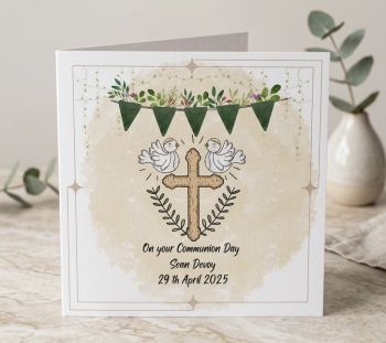 Custom First Communion Card .Personalised Religious Keepsake.Confirmation card. Religious Greeting card. First Communion keepsake.