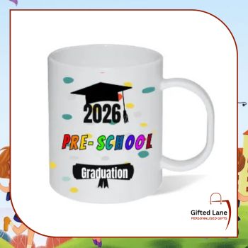 These mugs can personalised with any pictures or text on them of a child graduation from playschool / pre-school, and can be personalised with the Child Name, Class Name, Date. It is a nice present for someone to remember their Pre School Times. Another special personalised gift from Gifted Lane. Remember a personalised gift from Gifted Lane is always a special gift.