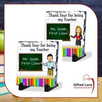 Say thanks to your school teacher with a Personalised Teachers Thank You Photo Slate is a personalised gift and a keepsake. They can be personalised with any picture or text and message on them. Another special personalised gift from Gifted Lane. Remember a personalised gift from Gifted Lane is always a special gift.