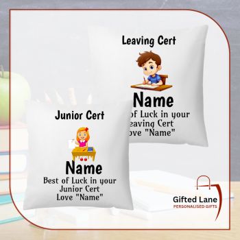 Give someone a little gift of a personalised Leaving / Junior Cert Exam Cushion from Gifted Lane to show that you are thinking about them and wish them well with their Exams. They can be personalised with any picture or text and message on them. Another special personalised gift from Gifted Lane. Remember a personalised gift from Gifted Lane is always a special gift.