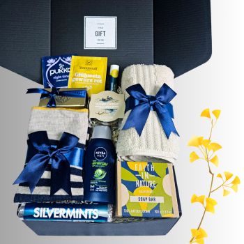 Men&rsquo;s Gift Box
A thoughtfully curated collection of cozy essentials and indulgent treats for the modern man. This stylish box includes soft socks, soothing hand cream, tasteful treats and more&mdash;perfect for birthdays, anniversaries, or simply to show appreciation. Elegantly packaged and ready to impress.