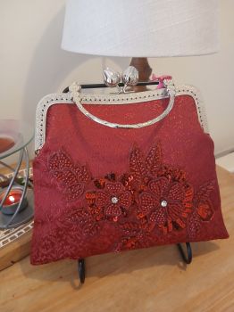 Handcrafted Vintage Inspired Airy Fairy Handbag - Rosebud - Cherry Rwd - 3D Floral Applique