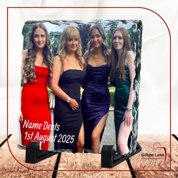 Personalised Graduation/Debs Photo Slate is a personalised gift accessory and a keepsake of a special day. They are available in different shapes and sizes. They can be personalised with a picture and / or with a date or name on them. Another special personalised gift from Gifted Lane