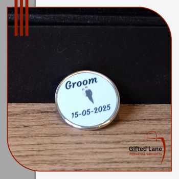 Personalised Wedding Jacket Suit Pins is a personalised gift accessory and a keepsake of a very special day for a Groom and / or his wedding party. They are available in silver and circle shaped. They can be personalised with a background colour or picture and with a date or name on them. Another special personalised gift from Gifted Lane. Check out our store today and see, like, comment and review on our full range of personalised gifts from Gifted Lane. Remember a personalised gift from Gifted Lane is always a special gift.&nbsp;