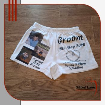 Personalised Wedding Mens Underwear / Boxers is a personalised, really fun and unique accessory and a keepsake of a very special day for a Groom and / or his wedding party. They can be personalised with any pictures and text on them. Another special personalised gift from Gifted Lane. Check out our store today and see, like, comment and review on our full range of personalised gifts from Gifted Lane. Remember a personalised gift from Gifted Lane is always a special gift.&nbsp;