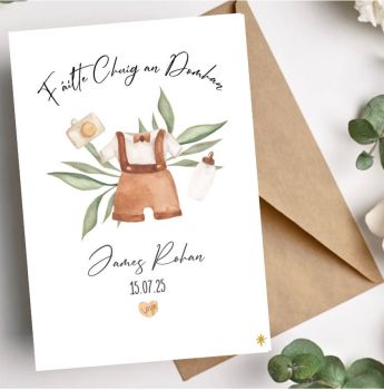 Personalised "F&aacute;ilte Chuig an Domhan" Welcome to the World Irish language card.
Comes with a kraft envelope.
More Than Memories |
Welcome to the World | New Baby| baby Girl | Baby Boy | Newborn | New Born | Irish Language | Gr&aacute; | Irish language Card | As Gaeilge | Irish