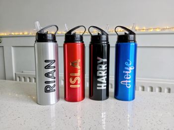 
Personalised Re-Usable 750ml Drinks Water Bottle Metal with Flip Straw
*750ml
*Size: 25.2 x 7.3cm (9.9 x 2.9 inches)
*Lightweight Aluminium bottle with plastic straw
*Shiny Metallic finish
*Perfect for Back to School&nbsp;
