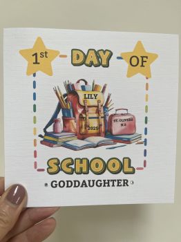 Make their first day of school even more unforgettable with our fabulous personalised card &mdash; designed to be a keepsake they'll treasure forever.
Whether it&rsquo;s your&nbsp;son, daughter, grandson, granddaughter, godchild, niece, nephew, brother, sister&nbsp;&mdash; or any special little one &mdash; we&rsquo;ve got you covered. Simply choose the relation and we&rsquo;ll personalise it just for them.
✨ The star feature!Their&nbsp;name,&nbsp;school year, and&nbsp;school name&nbsp;are cleverly incorporated into the design &mdash; tucked right into the school bag illustration for that extra-special touch!
🖼️ Perfect for framing alongside their First Day photo &mdash; creating a heartwarming memory that will last a lifetime.
A little card with a big memory inside &mdash; because their first day deserves to sparkle!