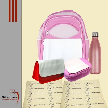 Check out our Personalised School Bag and accessories packages which are now available at discount rates. These packages can make a special and unique gift for a Child or for a School Bag and accessories. They can be personalised with any pictures or text on them with a child favourite picture or hobby, cartoon, music or sporting star and their name on them if you wish.&nbsp; Another special personalised gift from Gifted Lane. Check out our store today like, comment and review on our full range of personalised gifts from Gifted Lane. Remember a personalised gift from Gifted Lane is always a special gift