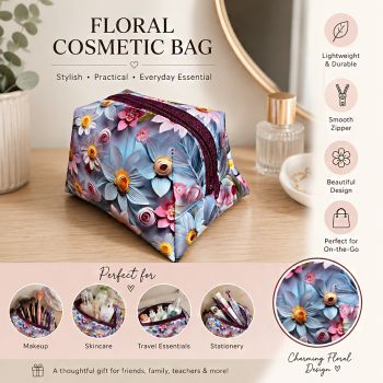 Handmade designer Cosmetic Bag. Beautiful vibrant floral patterned strong faux leather. Gift for Her.
Made with love, unique, ideal and affordable handmade gift for Christmas, birthday, "thank you" gift for teachers, etc.
Approx. size 13cm long x 10 cm wide x 9cm high.