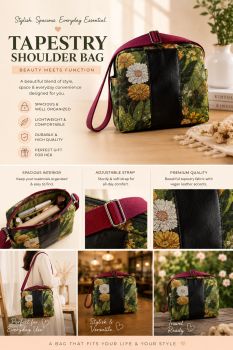 Exclusive handmade shoulder bag, Dandelion printed sturdy twill fabric with zip closure and adjustable shoulder strap.