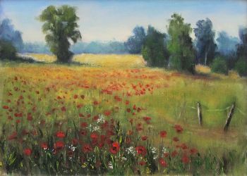 Field of Poppies on a hot summer's day. Painted in oils on a 10" x 14" canvas board this painting oozes with summer heat and will transport you immediately to the countryside
Framed in white it measures 18" x 22". Shipping free within Ireland
&nbsp;