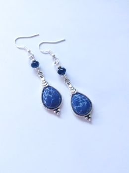 Beautiful antique silver drops with a deep blue marbled resin centre, silver plated beads and faceted natural jade stones (dyed). They are suspended from silver plated, nickel free ear wires (suitable for sensitive ears). These gorgeous bespoke earrings are so versatile, suitable for all seasons&hellip; lightweight and easy to wear. Elevate your look with these stylish pieces! They arrive in a pretty organza bag, and, have free shipping!