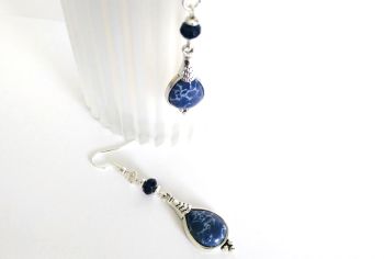 Beautiful antique silver drops with a deep blue marbled resin centre, silver plated beads and faceted natural jade stones (dyed). They are suspended from silver plated, nickel free ear wires (suitable for sensitive ears). These gorgeous bespoke earrings are so versatile, suitable for all seasons… lightweight and easy to wear. Elevate your look with these stylish pieces! They arrive in a pretty organza bag, and, have free shipping!