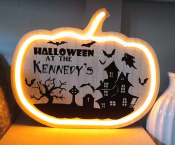 PERSONALISED Large LED 26cm Orange Wooden Pumpkin Autumn
Halloween at The....