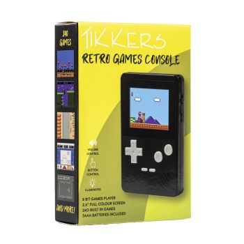Relive the golden age of gaming with the Tikkers Retro Handheld Console. 
With 240 built-in classics, a 2.6&rdquo; display, and pocket-sized portability.
it&rsquo;s retro fun wherever you go.
&nbsp;