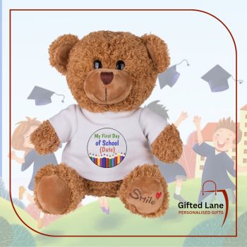 Create a memory and mark the special occasion of the First Day of School or Pre School with a personalised Teddy Bear. Which comes with a Tshirt that can be personalised with any picture or text on both sides. Another special personalised gift from Gifted Lane. Check out our store today and view our full range of personalised gifts from Gifted Lane. Remember a personalised gift from Gifted Lane is always a special gift.