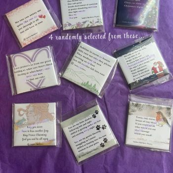 Magnet with original poetry from Sandra Matthews.&nbsp; 2" x 2".&nbsp; Random selection of 4 magnets in small muslin bag, ready for gifting.&nbsp;