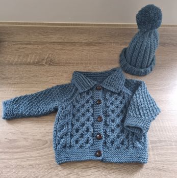 Handknit baby Aran jacket & hat sets