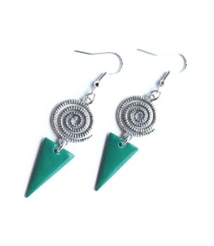 Introducing Emmie&hellip; created with antique silver spirals, copper triangular drops, beautifully enamelled in deep green.. they are suspended from silver plated, nickel free ear wires. Gorgeous, lightweight, easy to wear&hellip;Elevate your style with these bespoke beauties! They arrive in a pretty organza bag&hellip; and, have free shipping!