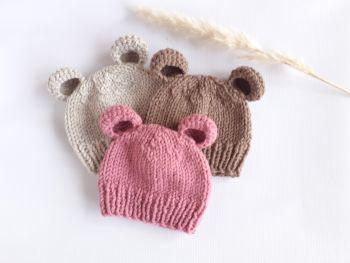 Hand knit newborn baby bear hat hand knit with chunky yarn