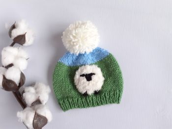 Sheep newborn baby beanie with ppompom.