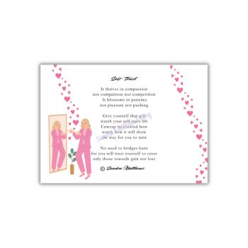 Self Trust Postcard with original poetry from Sandra Matthews. A poem about self compassion and gentleness.