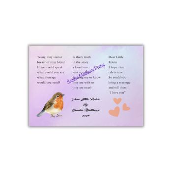 Dear Little Robin Postcard with original poetry from Sandra Matthews. A poem to encourage at Christmas or in times of loss.