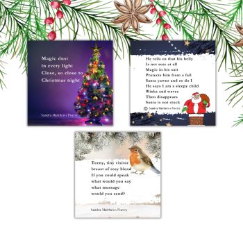 Christmas Trio of Mini Magnets with original poetry from Sandra Matthews
