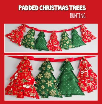 Beautiful Christmas Bunting made from seven hand cut Christmas trees with decorative wooden buttons.
Each tree is softly padded and measures approximately 19 x 15cm.