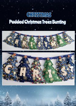 Beautiful Christmas Bunting made from seven hand cut Christmas trees with decorative wooden buttons.
Each tree is softly padded and measures approximately 19 x 15cm.