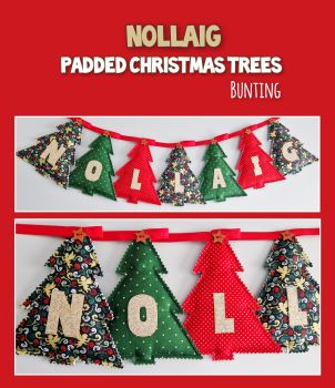 Beautiful Christmas Bunting made from seven hand cut Christmas trees with decorative wooden buttons.
Each tree is softly padded and measures approximately 19 x 15cm.