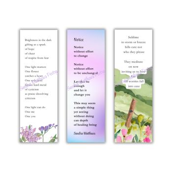 Trio of Mindful Bookmarks from Irish poet Sandra Matthews&nbsp;
Small bookmarks, words that touch