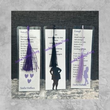 Trio of Body Image Bookmarks from Irish poet Sandra Matthews.&nbsp;
Small bookmarks, words that touch.
See also option with tassles.