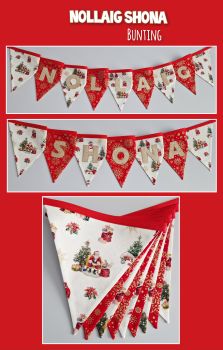 Beautiful Nollaig Shona Bunting.
Two strings. Each flag measures approximately 20 x 20cm. 
