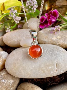 Dainty round Carnelian bezel set in Sterling Silver Necklace
Metal: Sterling SilverGem: CarnelianStone Size: 8mm x 8mm