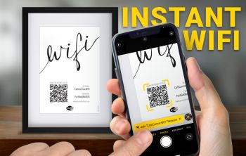 Share your WIFI Instantly with a Point and Scan WIFI QR! 
No more password dictation, special ch@racter typing or guessing which network to use &ndash; Our WIFI QR code gives your customers instant internet without the heartache - Perfect for caf&eacute;s, waiting rooms, homes or anyone who wants to get online quickly.&nbsp;
QUICK &amp; EASY: Just tell us your WIFI name and password, and we'll email you a QR code ready to print.
&nbsp;
What&rsquo;s Included:
1X WIFI Access QR Code: Delivered digitally to your inbox in JPEG format.
Default Size: 5cm x 5cm.&nbsp;
Default Colour: Classic black and white (best for clarity).
OPTIONAL EXTRA: Poster and Postcard Design
&nbsp;
&nbsp;