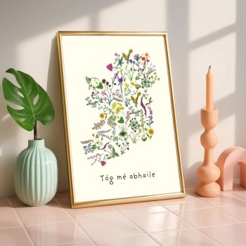 Ireland as Wildflower Print - A3 Print with 'Take me Home', Expressed in the Irish Language - Physical Print, Posted to your home.